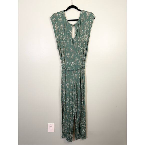 Anthropologie Women's V-neck Weekend Sleep Lounge Jogger Jumpsuit Green Large - Picture 2 of 11